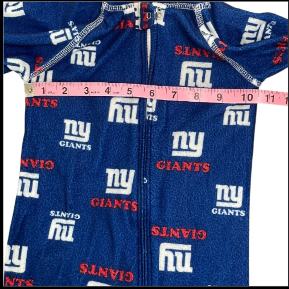 NFL Team Apparel Giants Blue and Red Kids One Piece Footie Pajamas - Picture 6 of 7